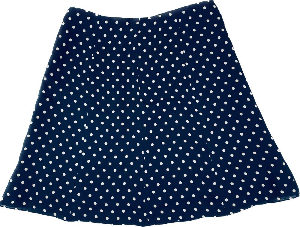Jones New York Signature Silk Career  Skirt Women 6p Navy Blue Beige Polka Dots